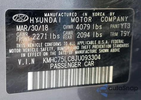 2018 Hyundai Ioniq Sel from USA, damaged, VIN KMHC75LC8JU093304